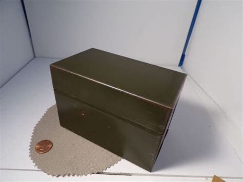 metal army green index card box 3x5|Green Metal Index Card Box .